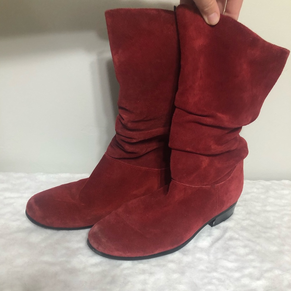 Red suede booties